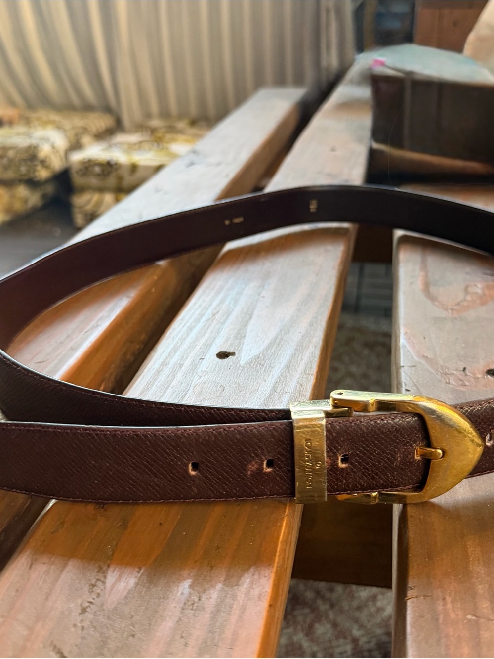 Louis Vuitton Deep Burgundy Leather Belt with Gold-Tone Buckle Sz 110/44 - Picture 3 of 15